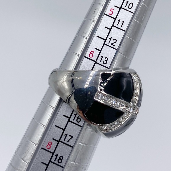 Enamel Statement Ring, Rhinestone Black Ring - Picture 6 of 8